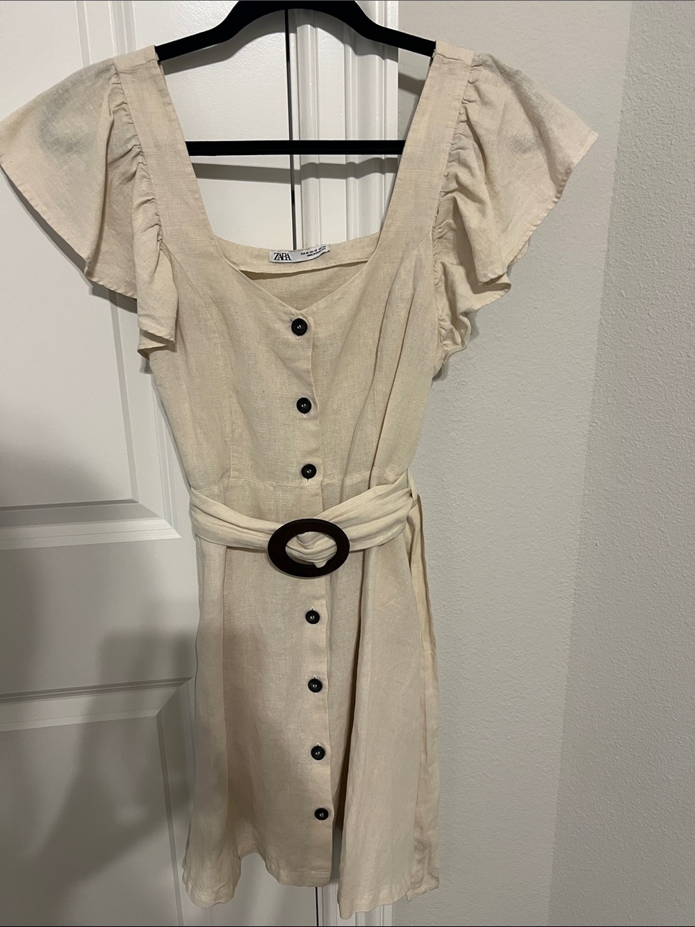 Zara Cream Button-Front Mini Dress with Belt